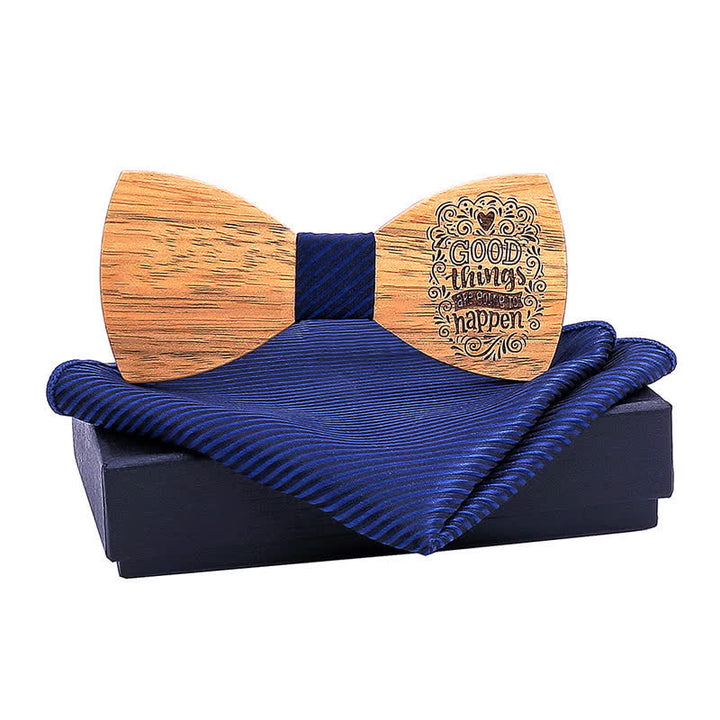 2Pcs Men's Proverbs Wooden Bow Tie Set