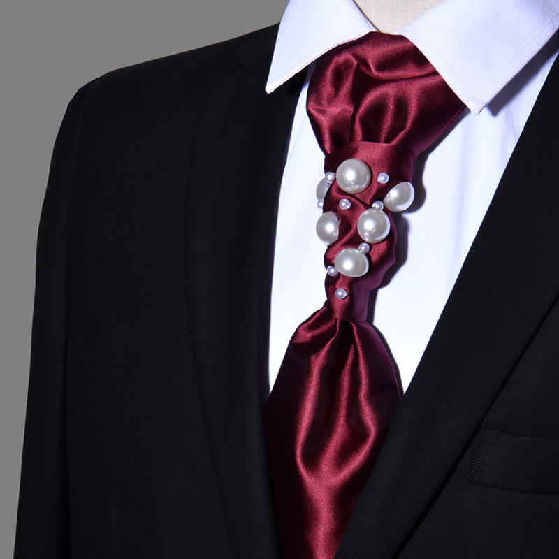 Men's Vintage Look Pearls Wedding Necktie - Burgundy - image 1