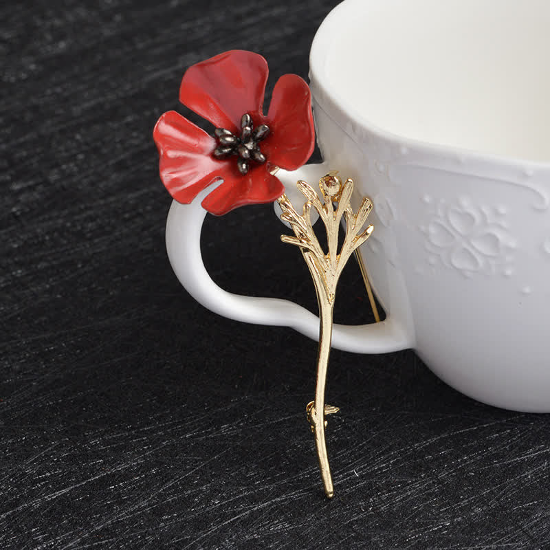 Women's Classy Red Poppy Flower Brooch