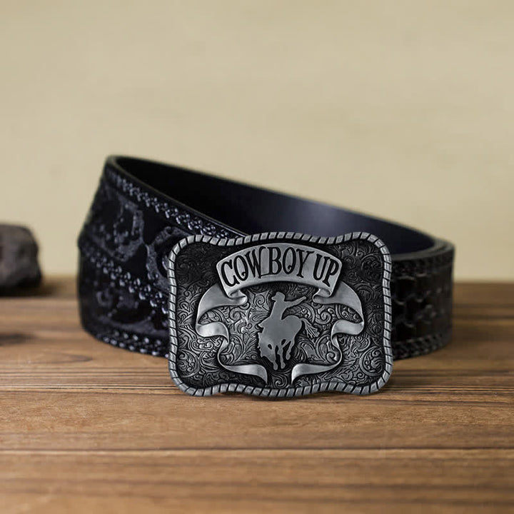 Men's DIY Cowboy Up Rodeo Horse Buckle Leather Belt