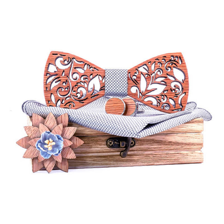 4Pcs Men's Plant Hollow Wooden Bow Tie Set