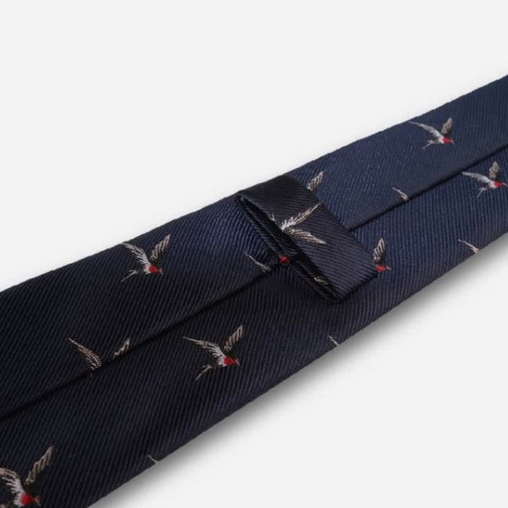 Men's Navy Blue Embroidered Woven Swallow Necktie