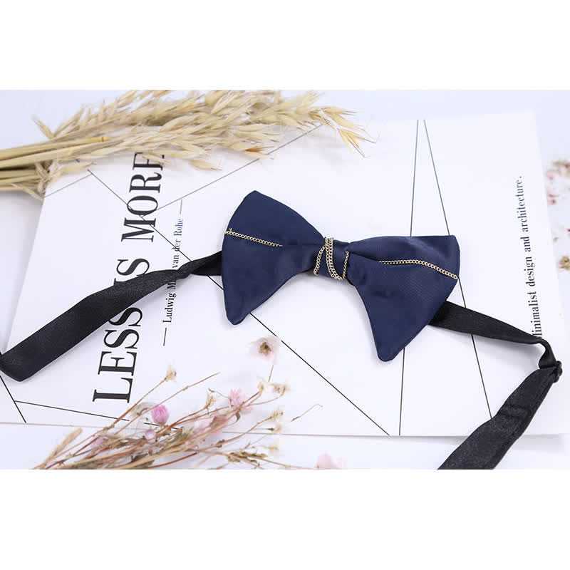 Men's Luxury Navy Blue Chain Bow Tie