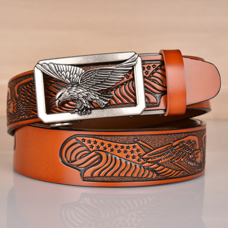 Men's Hollow Eagle Buckle Embossed Leather Belt