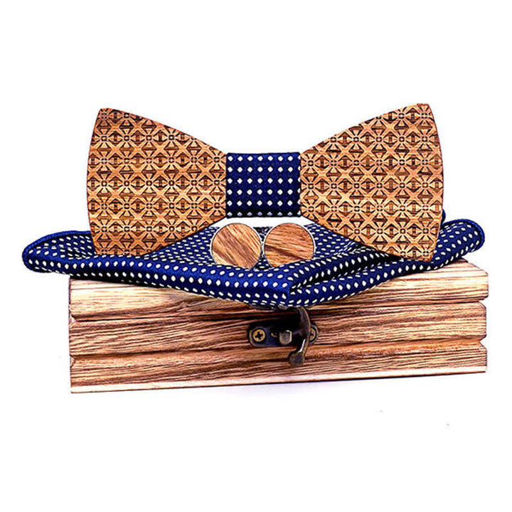 3Pcs Men's Christmas Snowflakes Wooden Bow Tie Set