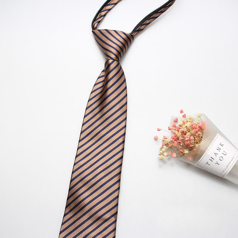 Men's Preppy Zipper Tie Striped Necktie - Tan - image 1