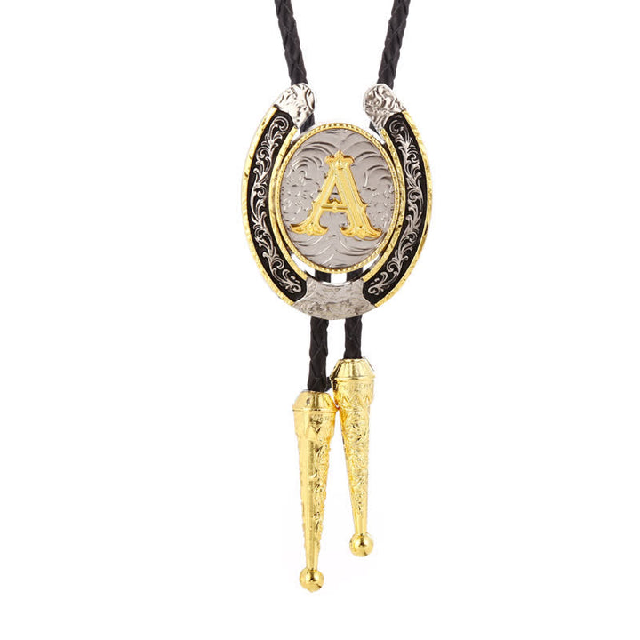 Modern Western Horseshoe Initial Letter A To Z Bolo Tie