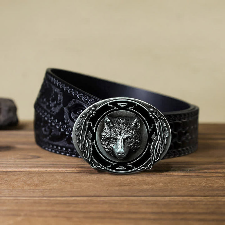 Men's DIY Vivid Wolf Head Buckle Leather Belt