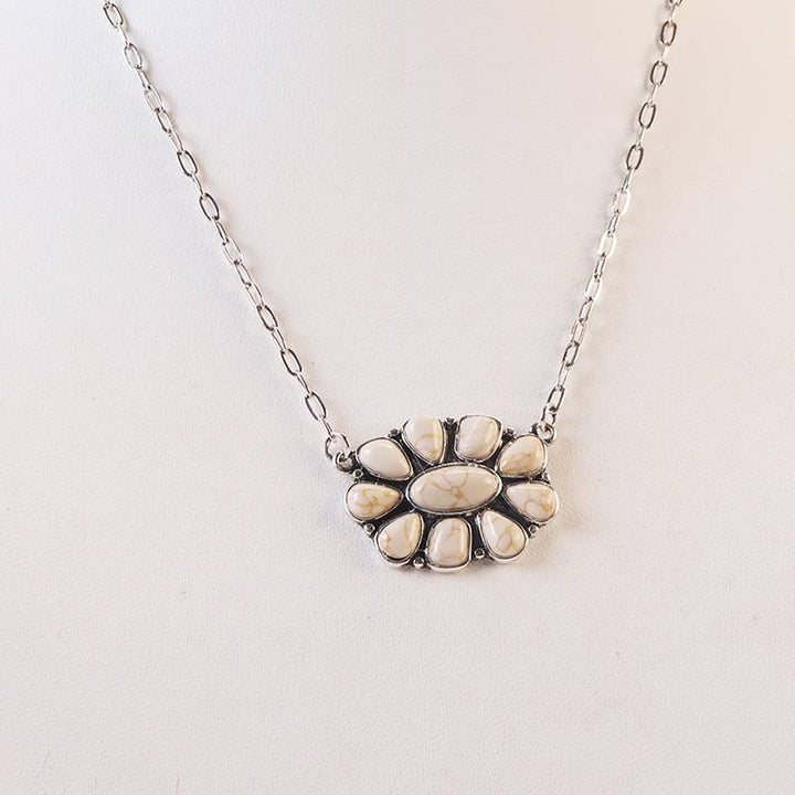 Women's Vintage Boho Turquoise Flower Necklace - White - image 8