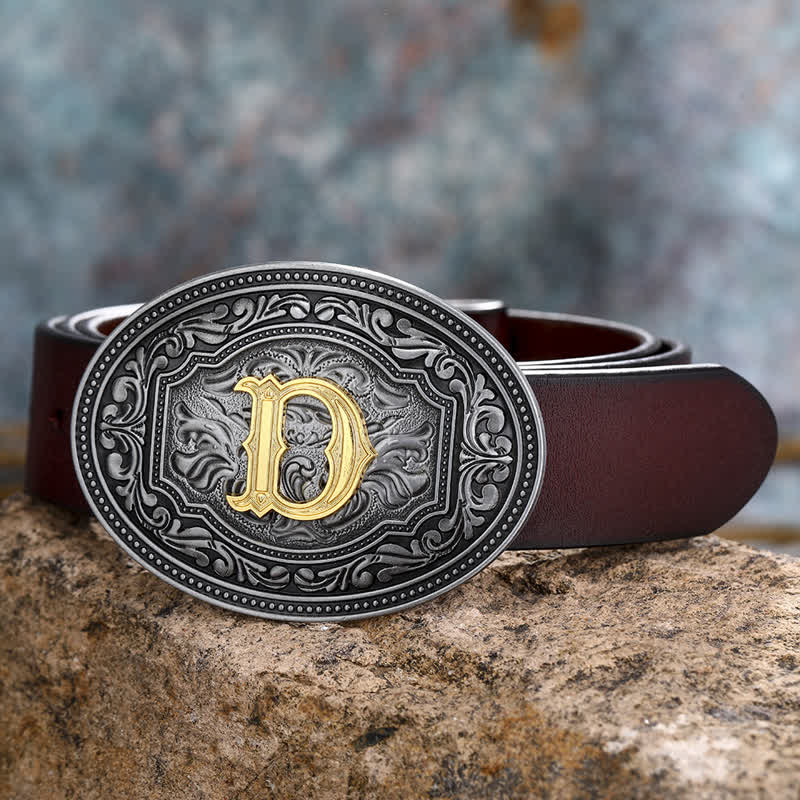 DIY Unisex Hip Hop Initial Letter Embossment Buckle Leather Belt