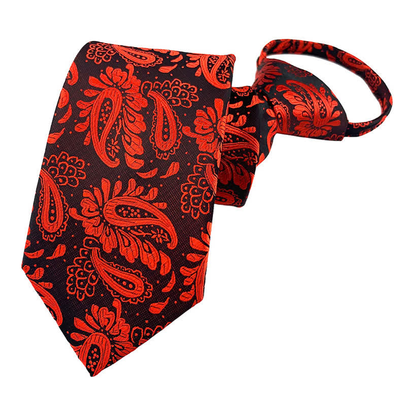 Men's Purple Red Floral Zipper Tie Paisley Necktie - Red - image 2