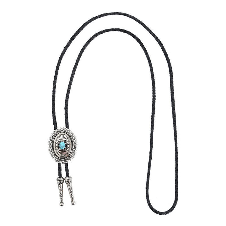 Natural Blue Turquoise Stone Medallion Bolo Tie