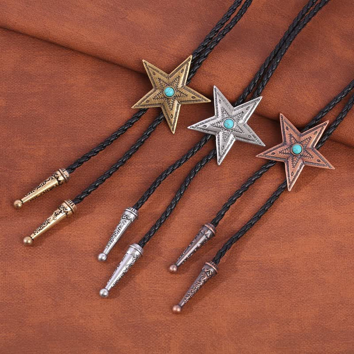 Vintage Natural Stone Star Pendant Necklace Bolo Tie