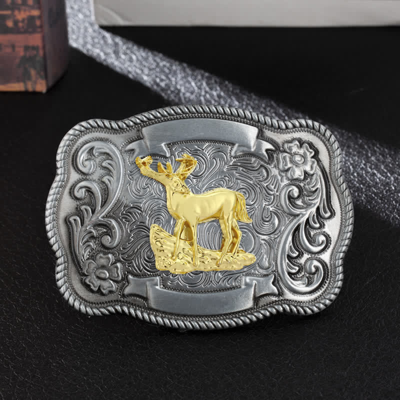 Men's DIY Gold Carving Animal Buckle Leather Belt