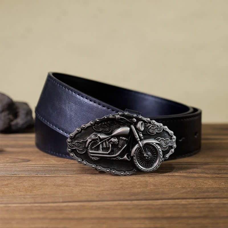 Men's DIY Locomotive Motorcycle Buckle Leather Belt