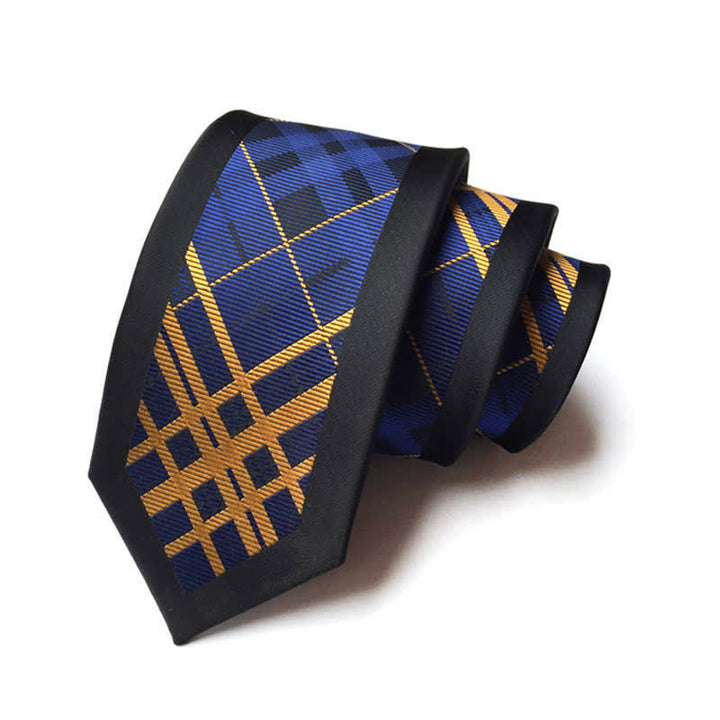 Men's Timeless Nobility Plaid Necktie - Navy & Gold - image 0