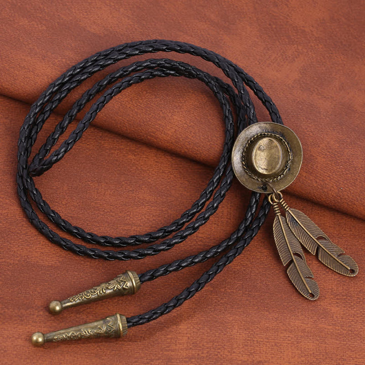 Rodeo Cowboy Hat With Feather Bolo Tie