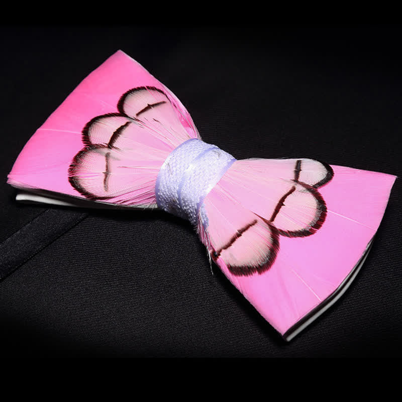 Kid's Powerfully Pink Feather Bow Tie with Lapel Pin