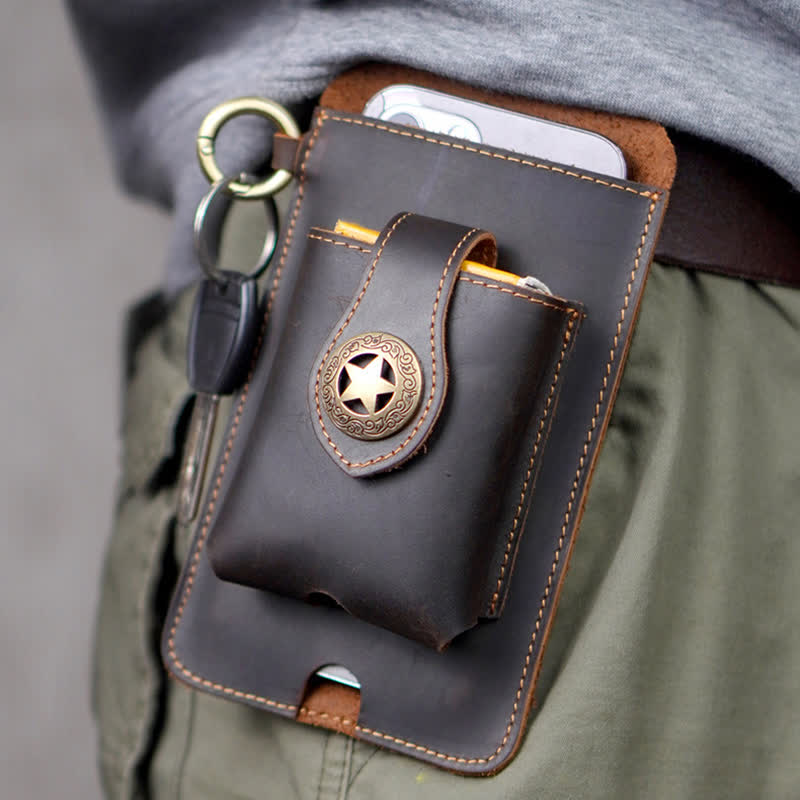 Star Magnetic Suction Leather Phone Belt Bag