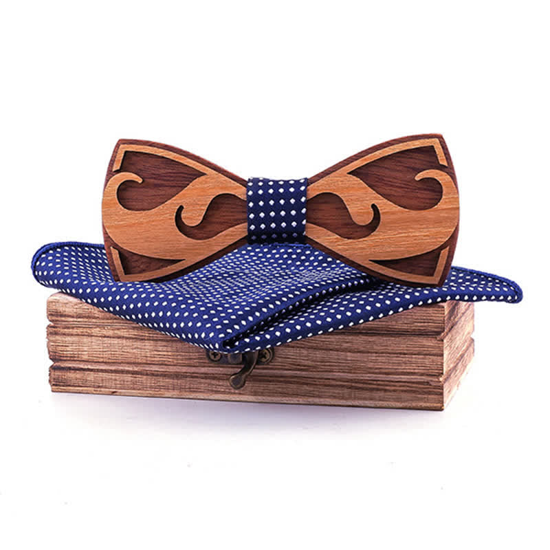 2Pcs Men's Carving Beards Wooden Bow Tie Set