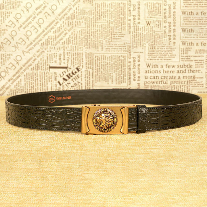 Men's Lion Head Alligator Pattern Leather Belt