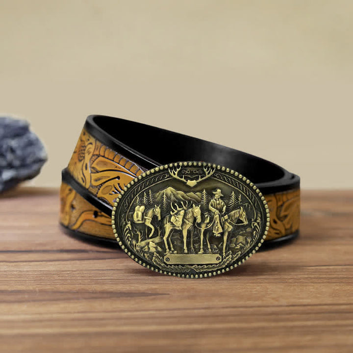 Men's DIY Cowboy Knight Leading Horse Buckle Leather Belt