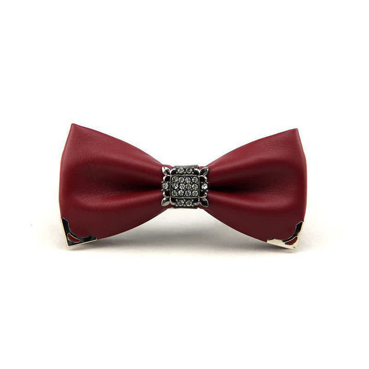 Men's Crystal Rhinestone Leather Bow Tie