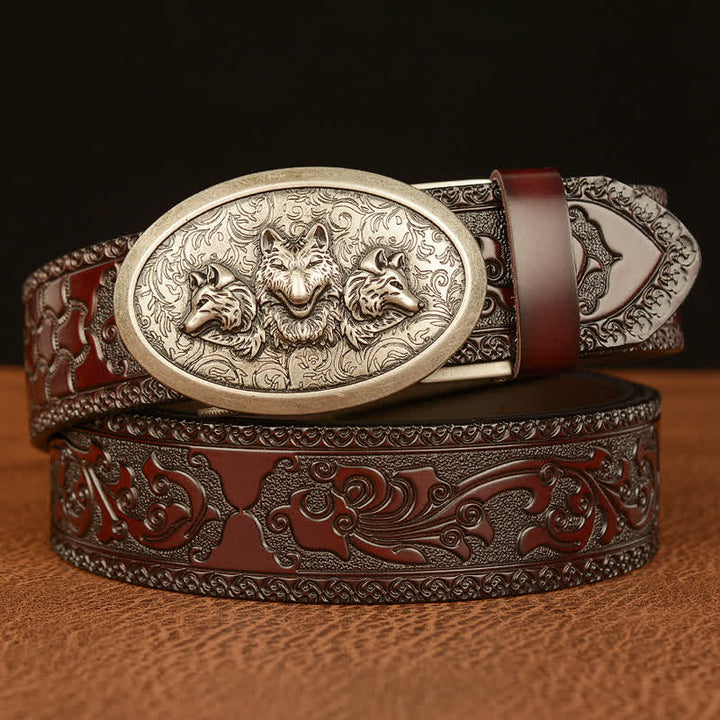 Men's Legend Of Hungry Wolves Leather Belt