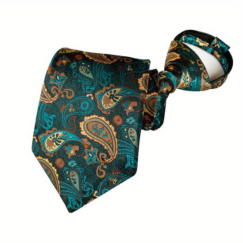 Men's Retro Paisley Zipper Tie Floral Necktie