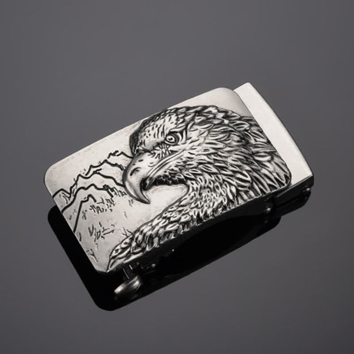 Men's DIY Carved Eagle Head Automatic Buckle Leather Belt