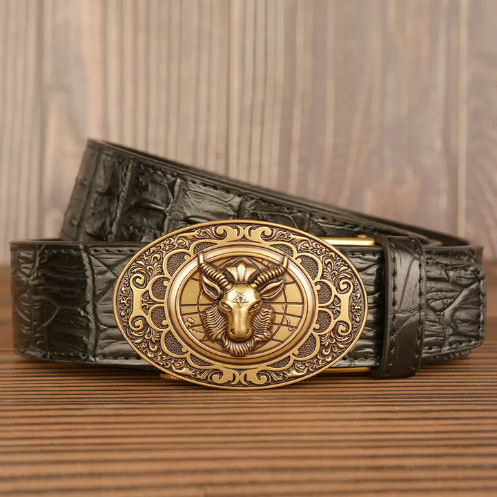 Men's Wild Goat Alligator Pattern Leather Belt