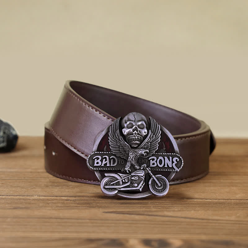 Men's DIY Eagle Skull Biker Bad To The Bone Buckle Leather Belt