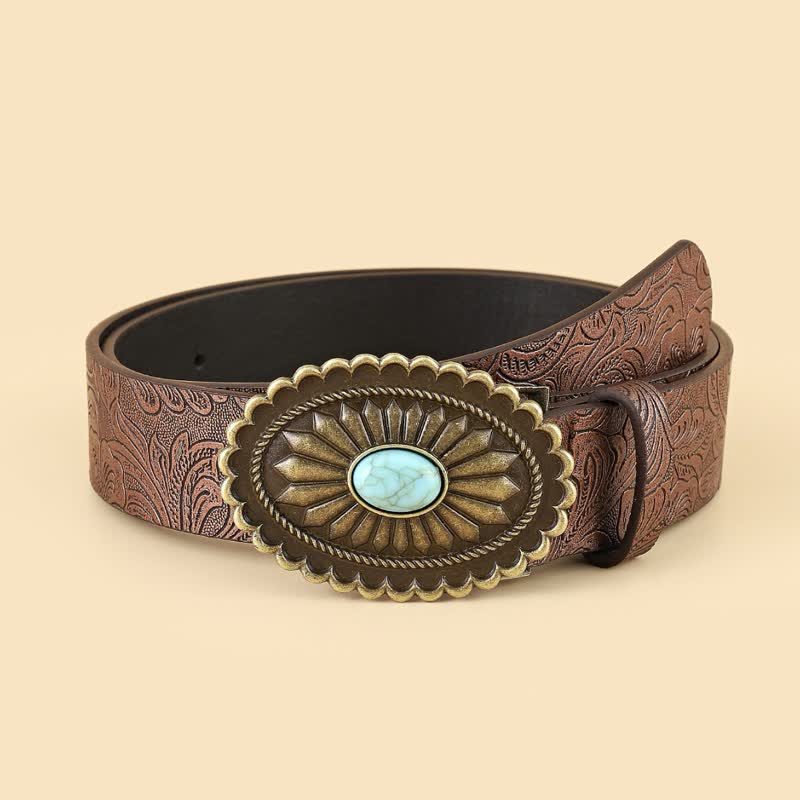 Women's Bohemian Style Vintage Turquoise Flower Leather Belt