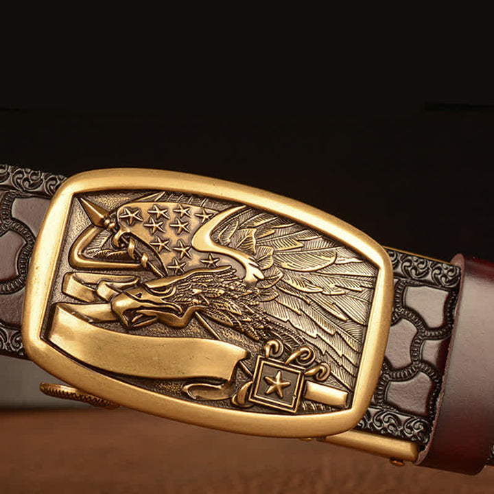 Men's American Flag Hawk Eagle Leather Belt