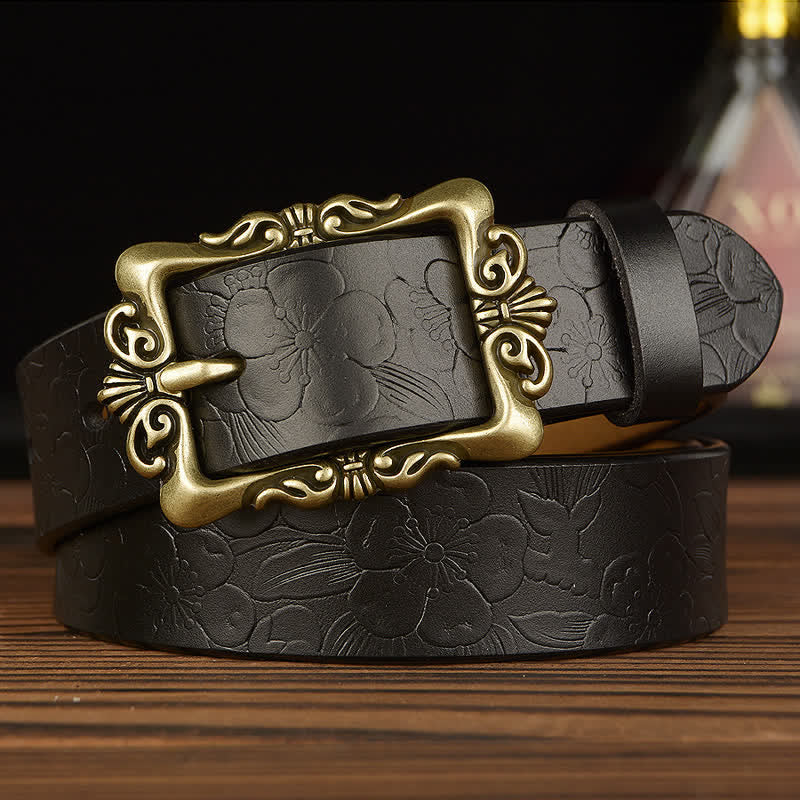 Women's Retro Floral Decorative Leather Belt