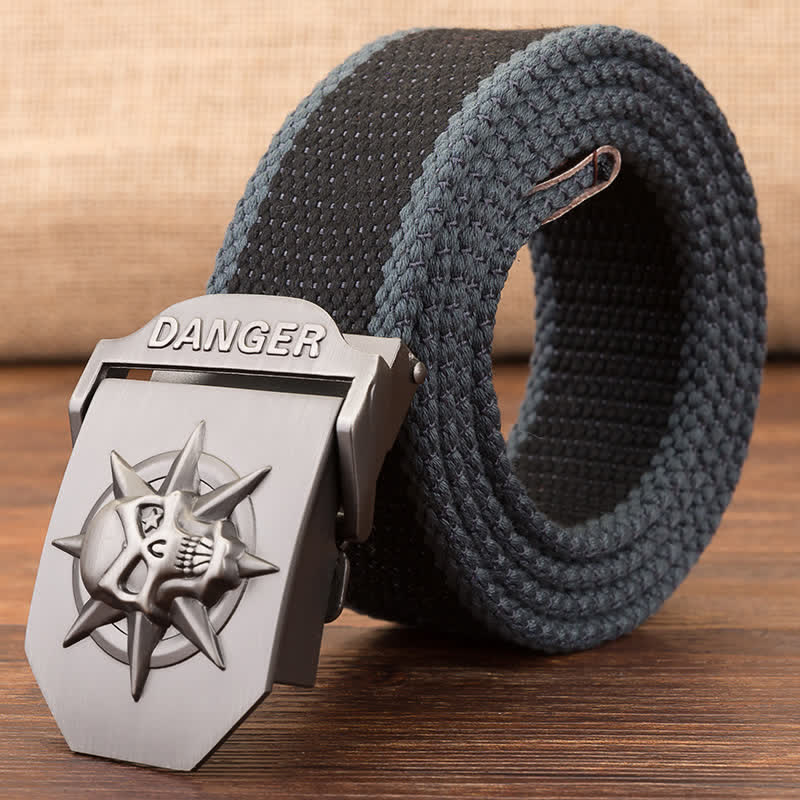 Men's Automatic Skull Buckle Woven Canvas Belt