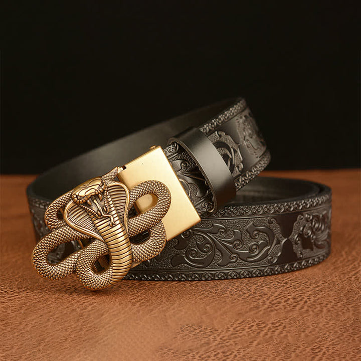 Men's Snake Medallion Buckle Leather Belt