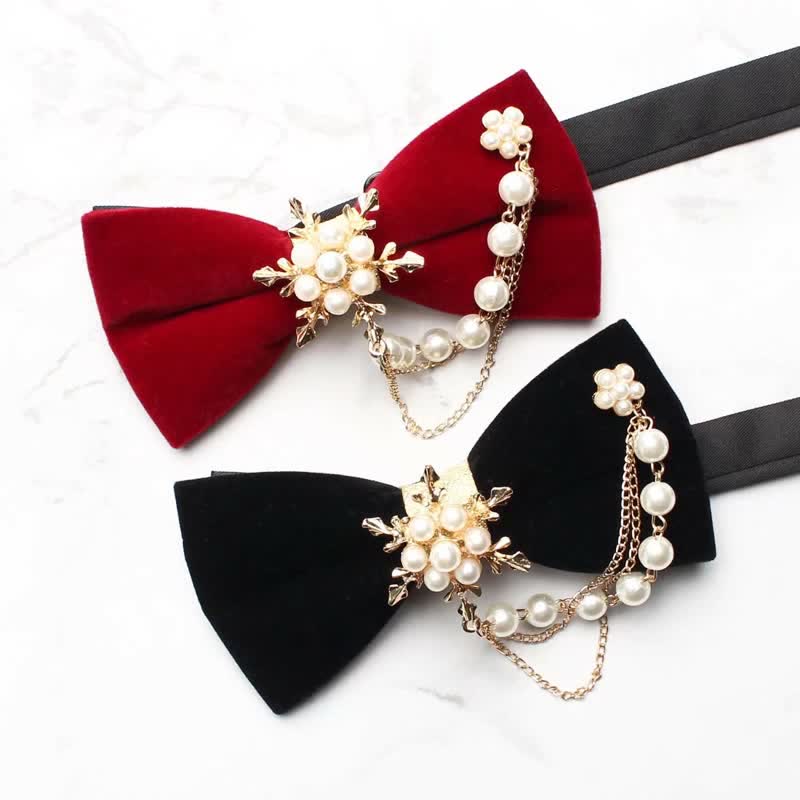 Men's Pearls Snowflake Chain Plain Bow Tie