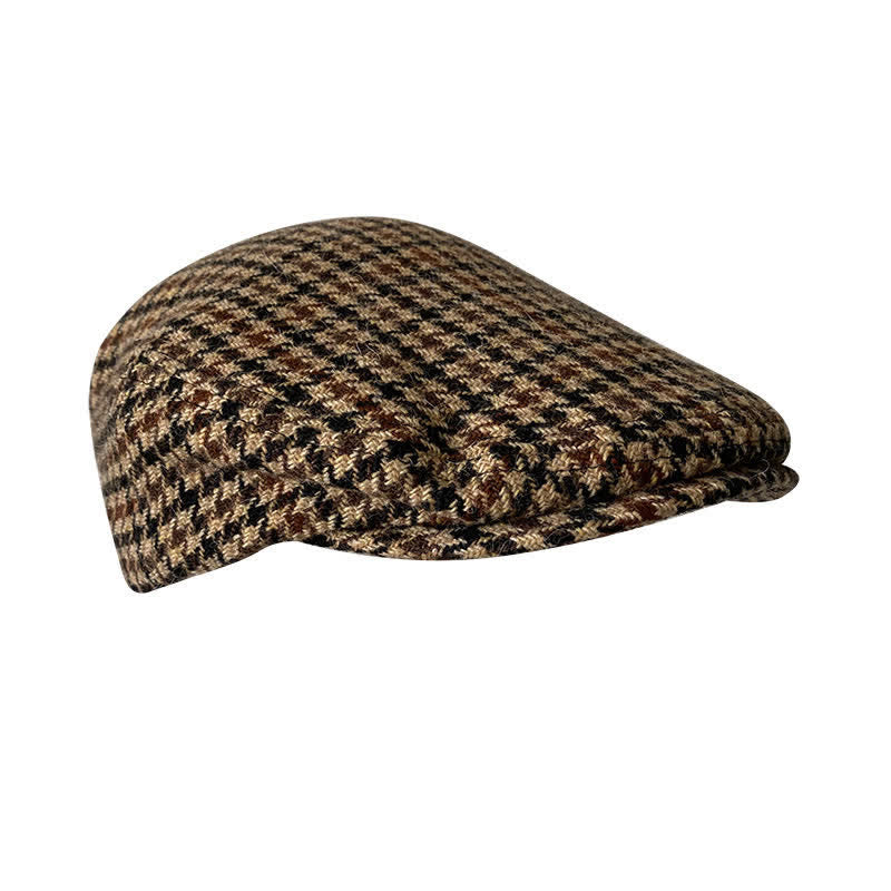 Tweed Herringbone Plaid Beret Flat Cap