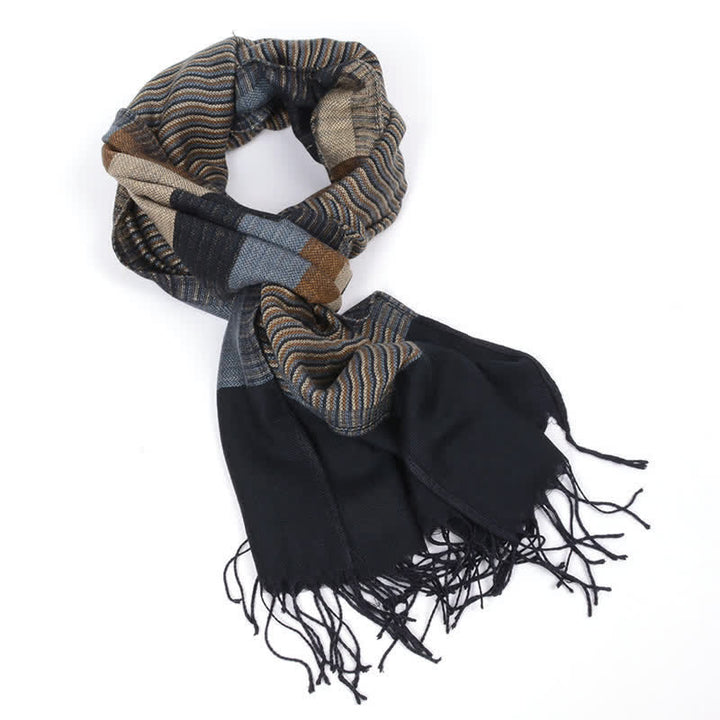 Men's Classical Striped Double-sided Tassel Scarf