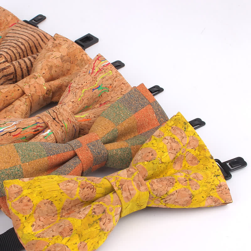 Men's Wood Grain Geometric Print Multi-Color Bow Tie