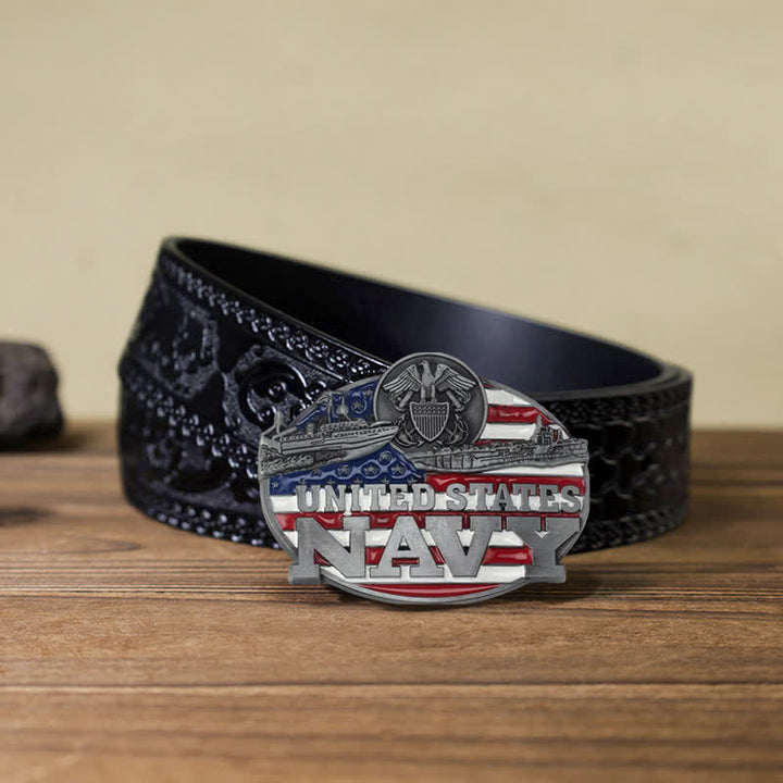 Men's DIY Military US Navy Buckle Leather Belt