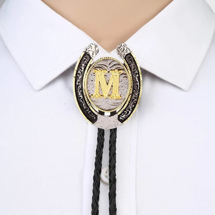 Modern Western Horseshoe Initial Letter A To Z Bolo Tie - image 1