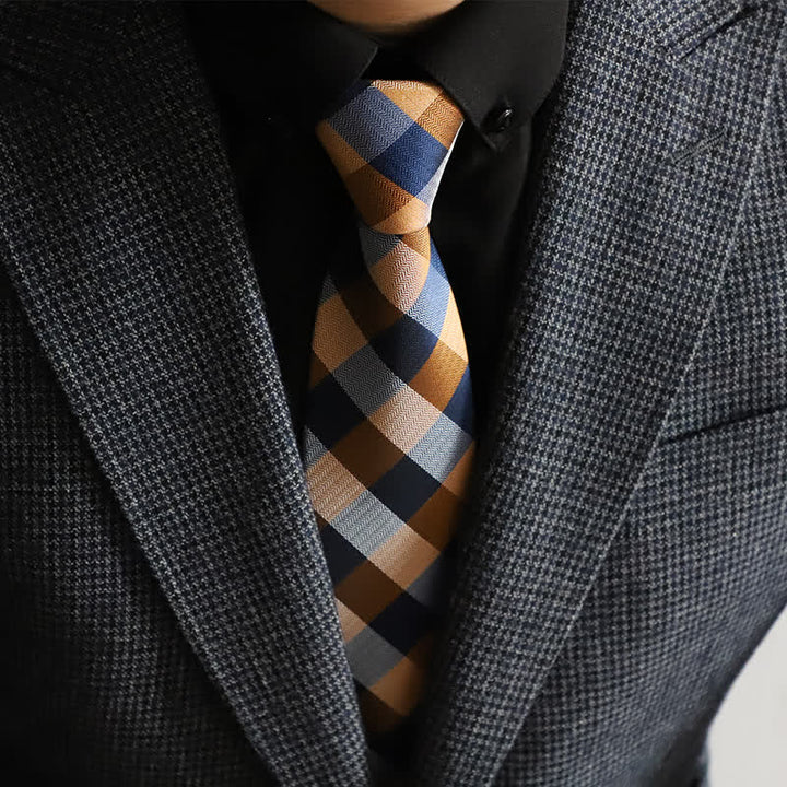 Men's Blend Color Zipper Tie Plaid Necktie