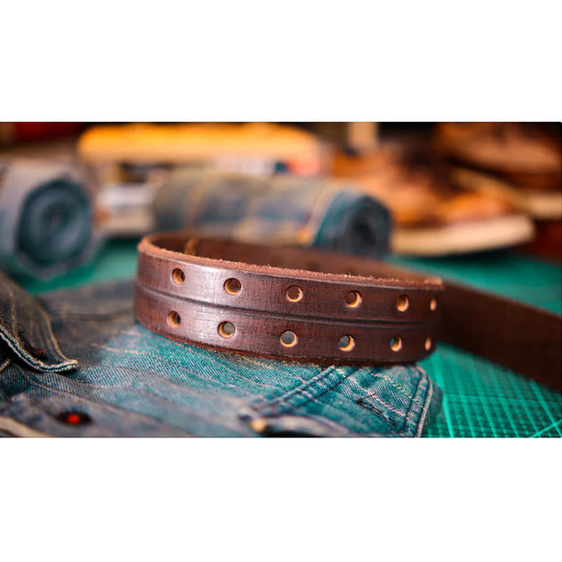 Men's Double Prong Full Grain Leather Belt