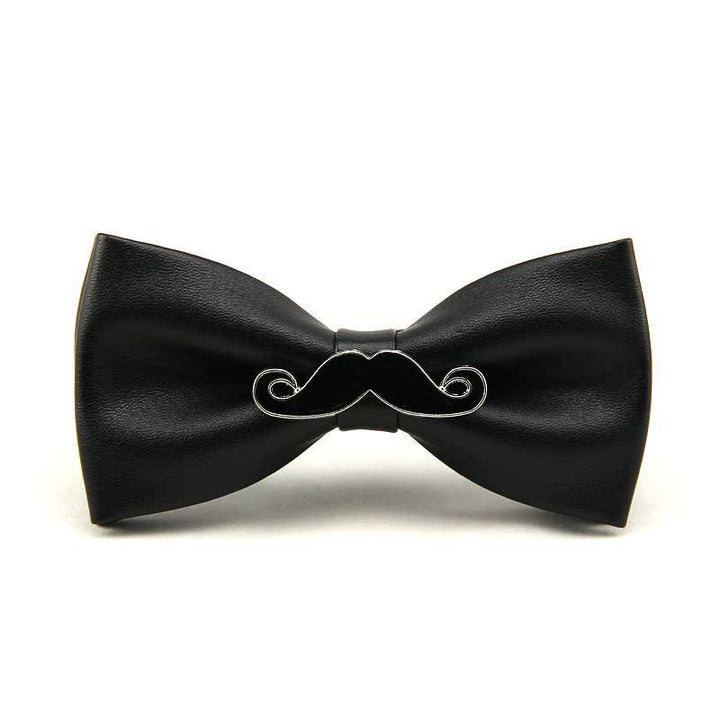 Men's Metal Mustache Leather Bow Tie