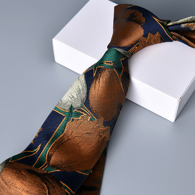 Navy & Peru Men's Elegant Floral Tulip Necktie