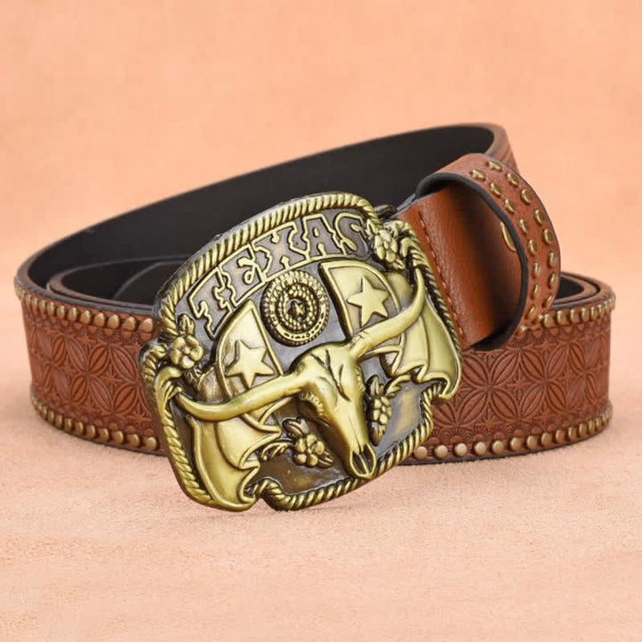 Men's Antique Longhorn Steer Rivet Leather Belt