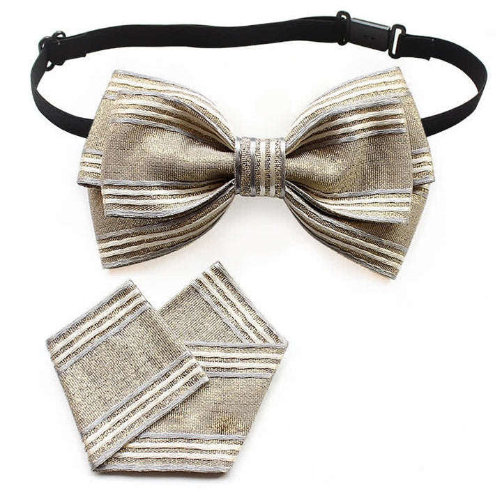 2Pcs Men's Pleated Striped Bow Tie Set