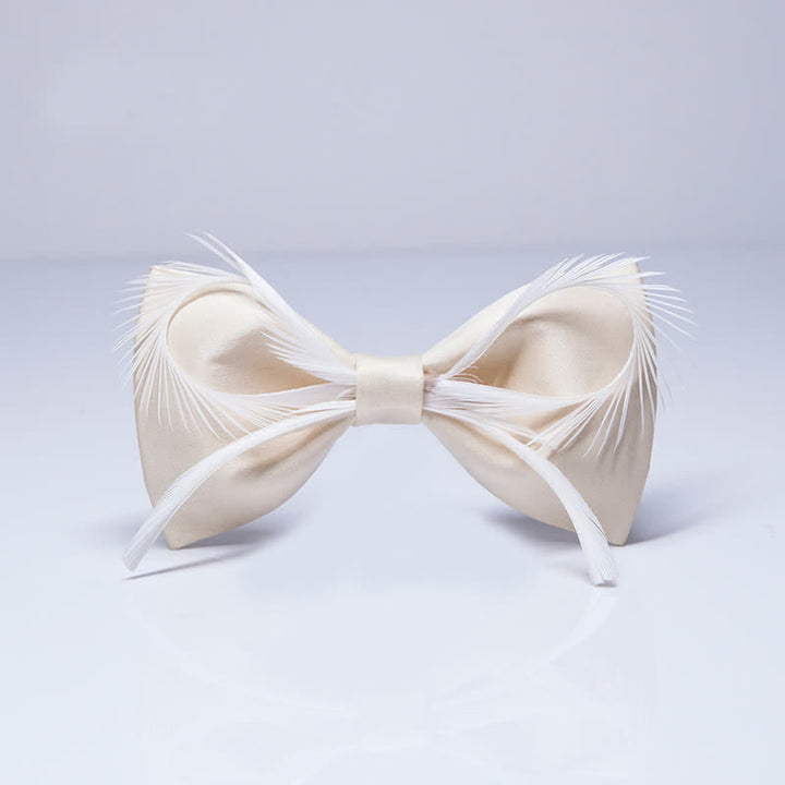 Men's Champagne Feather Bow Knot Bow Tie